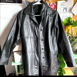 Long black leather coat